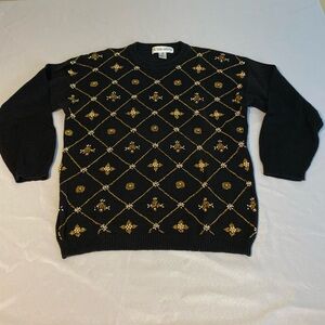 Vintage Black & Gold Embellished Oversized Sweater